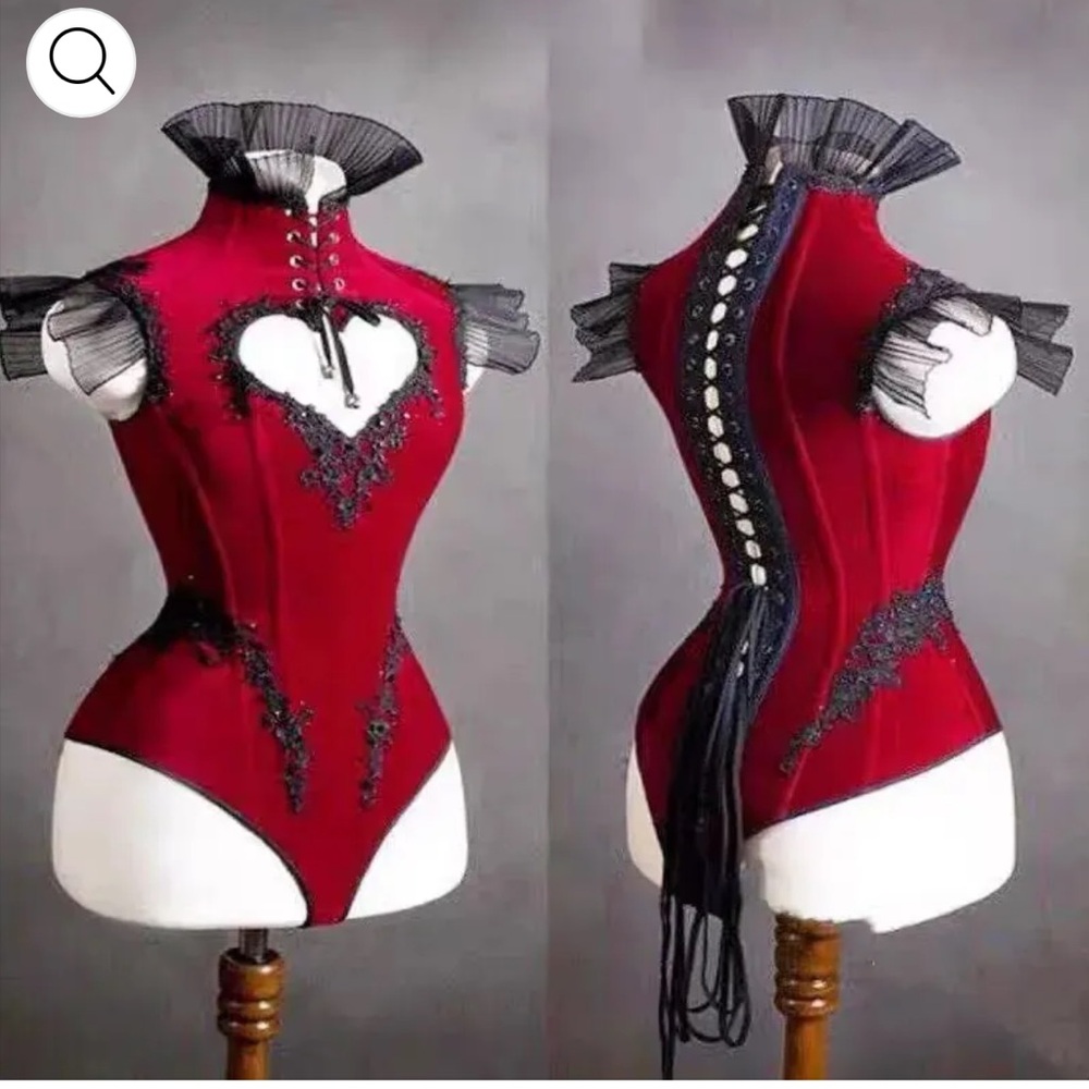 Red costume Lace up Corset bodysuit